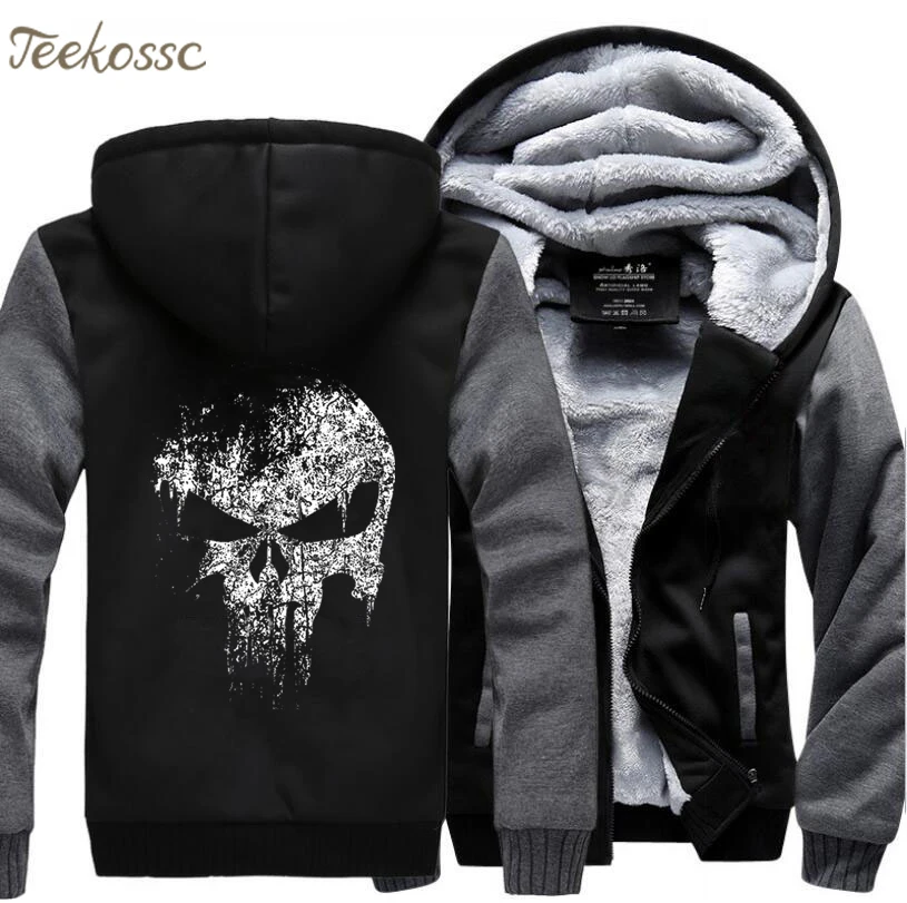 Толстовка с капюшоном Super Hero Skull для мужчин теплая флисовая куртка принтом