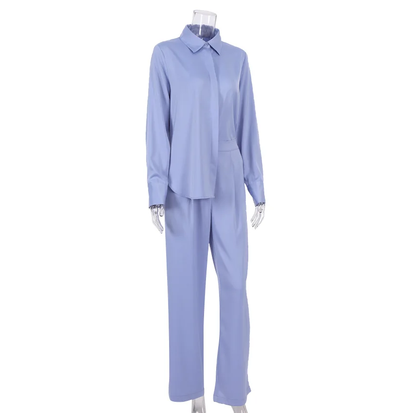 

2021 Spring New Casual Suit Female Commuter Temperament Loose Shirt Thin Wide-leg Pants Two-piece Suit