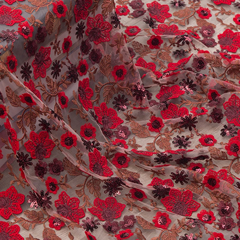 

145cm x50cm High quality red water soluble sequin beaded embroidery mesh lace fabric handmake diy wedding fashion women dress