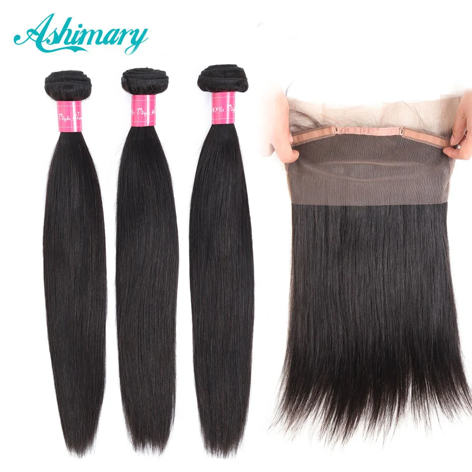 

Ashimary 360 Кружева Фронтальная с пучком бразильские прямые волосы пучок s 360 Кружева Фронтальная Закрытие С пучки волосы Remy Weave