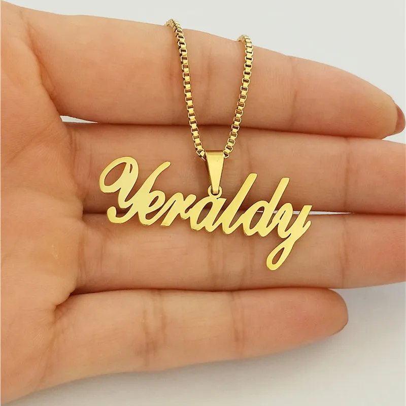 

Personalized Name Custom Necklaces For Men Gold Stainless Steel Box Chain Male Female Pendant Necklaces Jewelry Gift