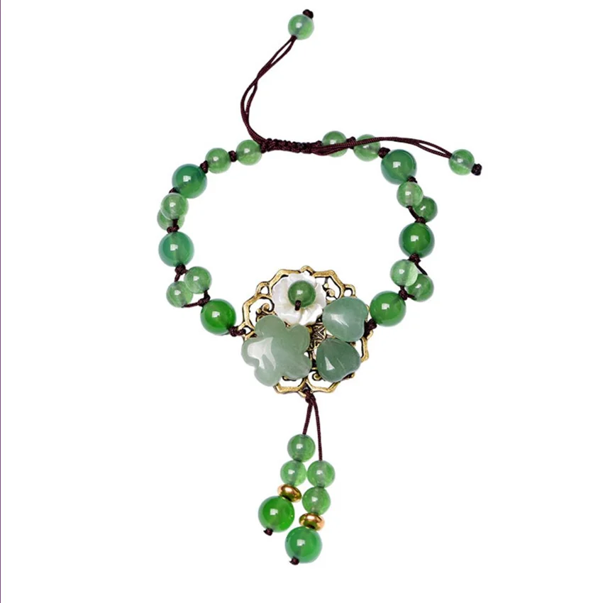 FYJS Уникальный античный медный белый корпус цветок зеленый авантюрин и Агаты