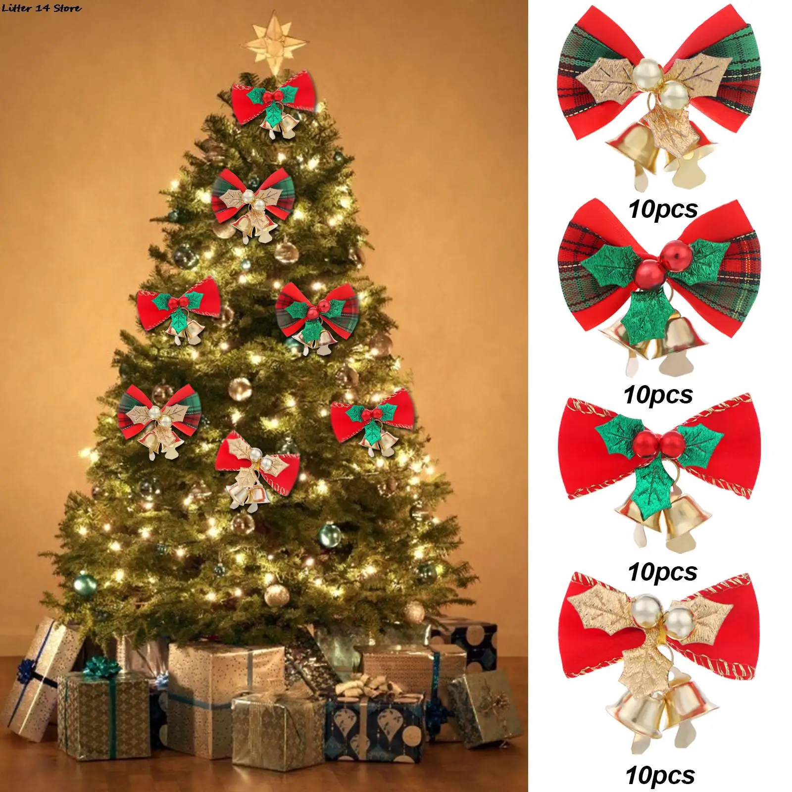 

40Pcs Christmas Bow With Bells