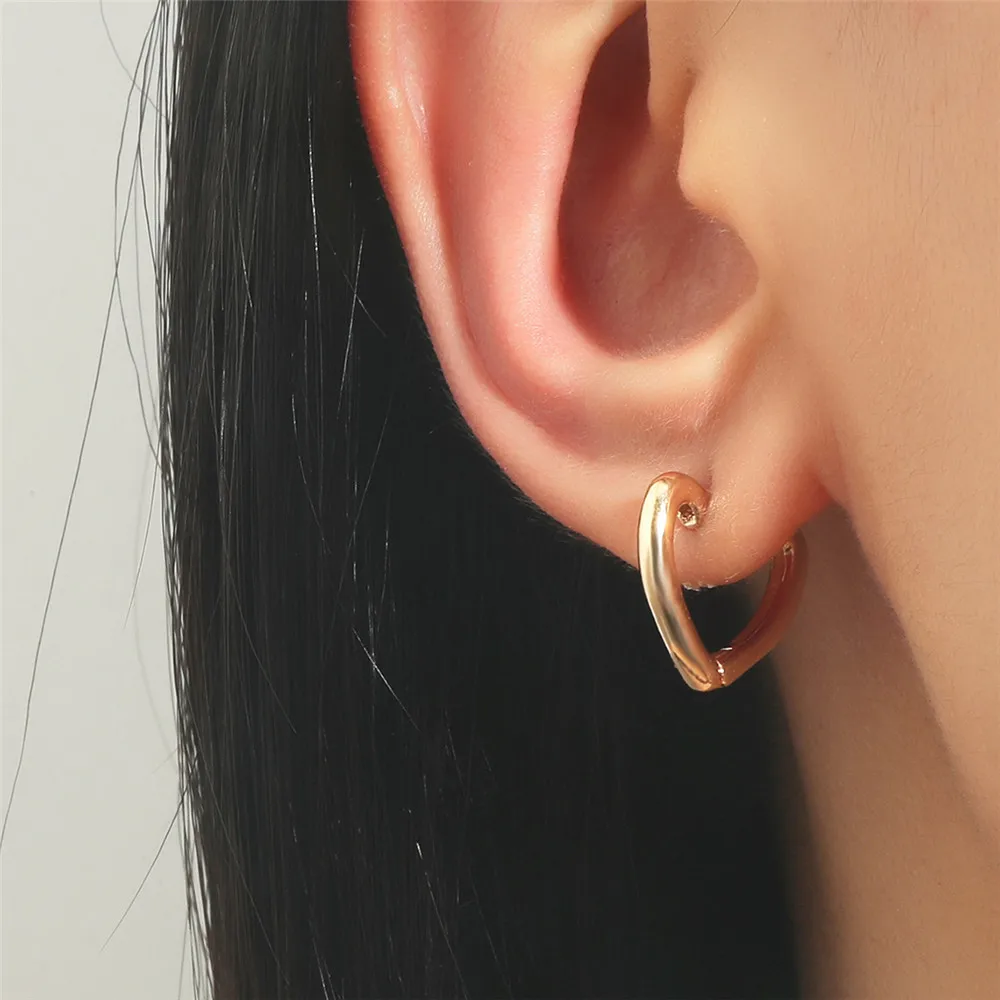 

1 Pair Punk New Simple Heart Round Circle Hip Hoop Earrings Plated Chain Gold Korean Earring Jewelry Accessories for Women