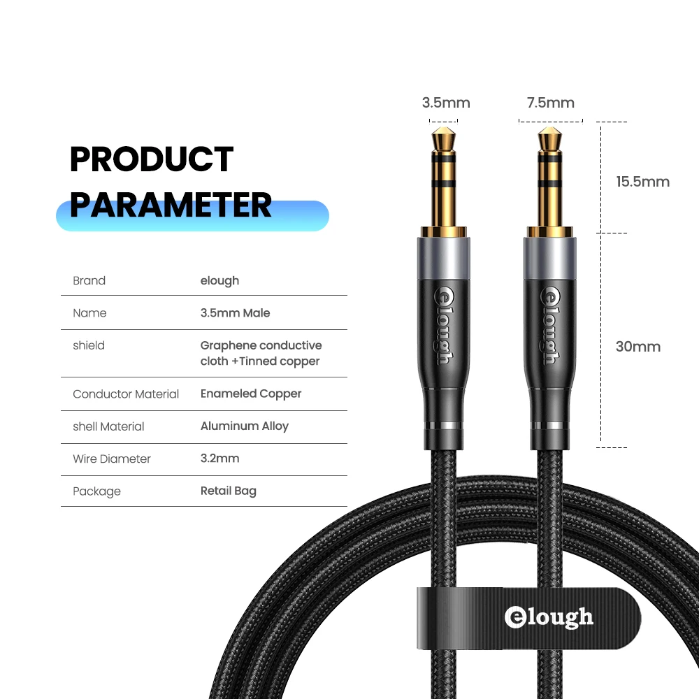 Elough 3.5mm Jack Audio Cable 3.5 mm Male to Aux For Samsung S10 Car Headphone Xiaomi Redmi 4x | Электроника