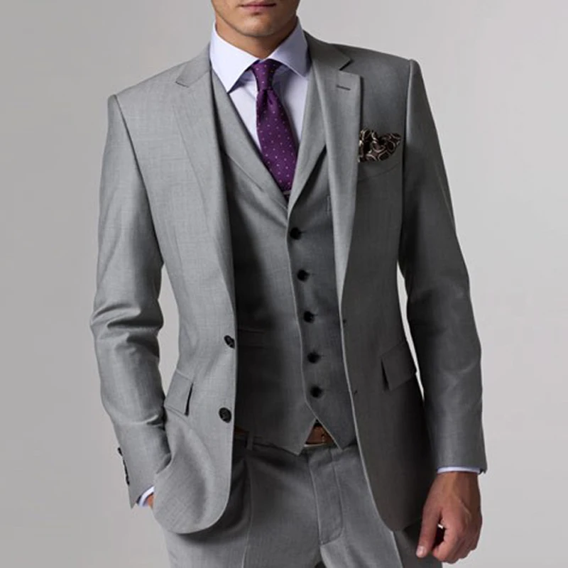 

Gray Business Mens Suits with Notched Lapel 3 Piece Formal Wedding Groomsmen Tuxedo for Prom Male Fashion Set Jacket Pants Vest