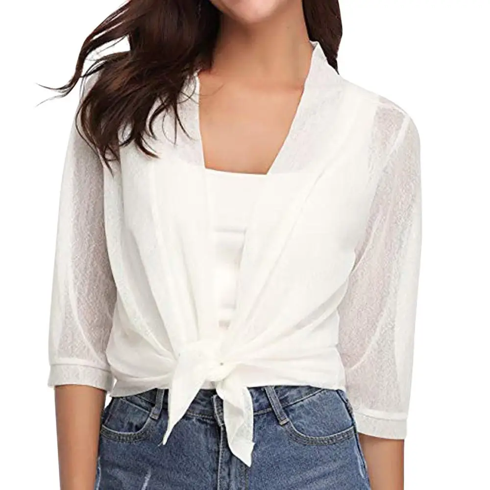 Женские топы однотонные прозрачные открытые спереди укороченные болеро три