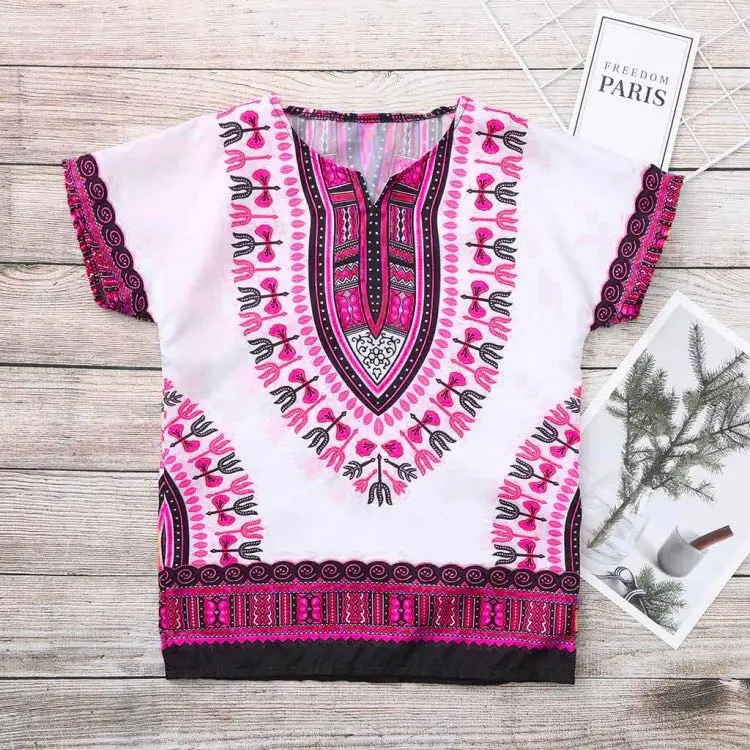 African Dashiki Unisex Children's Printed Casual Short Sleeve T-shirt Hip Hop Clothes Colorful Ethnic | Тематическая одежда и