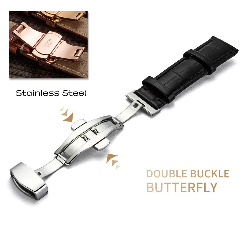 

Genuine Leather Watchbands 18mm 20mm 22mm 24mm Black Brown Coffee Women Men Cowhide Watch Band Strap Belt with Butterfly Buckle