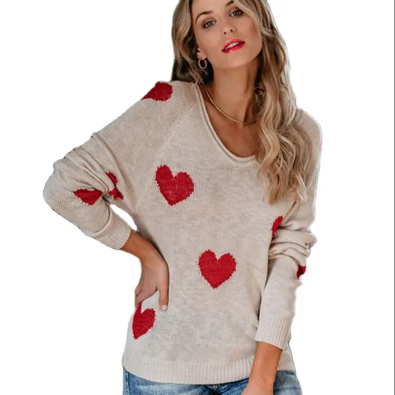 Heart Shape Women Knitted Sweaters V Neck Korean Style Jumper Pullover Long Sleeve Outwear Soft Warm Spring Clothing New | Женская