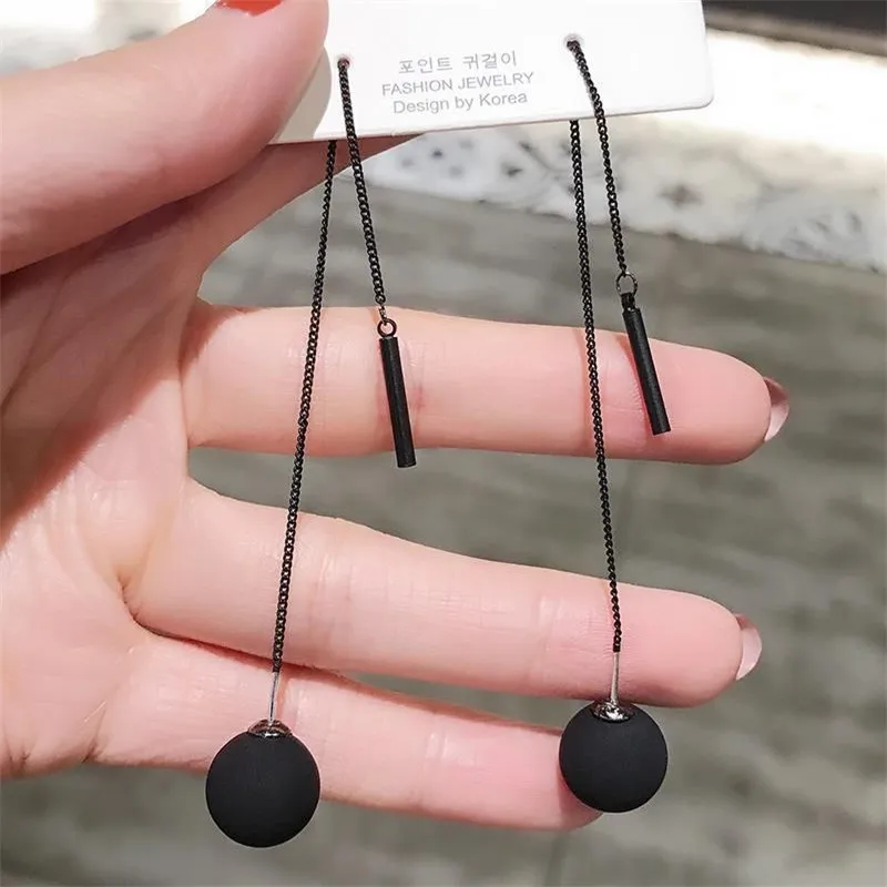 

2021 Fashion Long Chain Earrings Black Round Ball Elegant Temperament Long Tassel Dangle Earrings Tredny Jewelry for Women Gifts