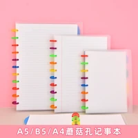 a4a5b5 60 pages mushroom hole notebook transparent pp cover cute notebooks color binding buckle school students supplies
