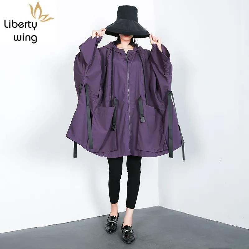 BF панк стиль рукав летучая мышь женская зимняя ветровка с капюшоном хип-хоп