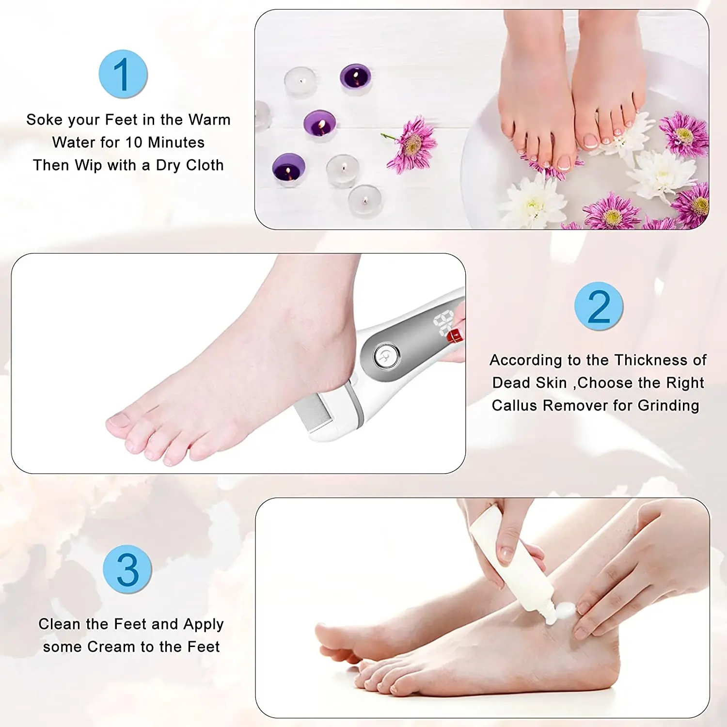 

Electric Feet Callus Remover Kit, Rechargeable Electronic Dead Foot File Pedicure Tools for Cracked Heel Calluses and Dead Skin