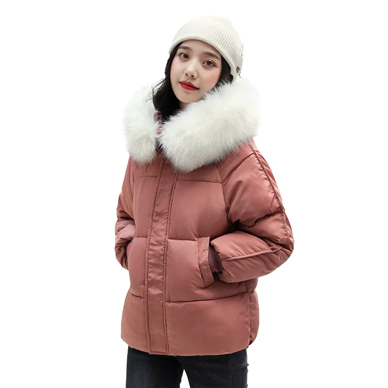 

2019 new Casual Warm Fashion Woman Short Winter Coats and Jackets Pockets Hooded Parka Feminina Solid Loose Woman Coats