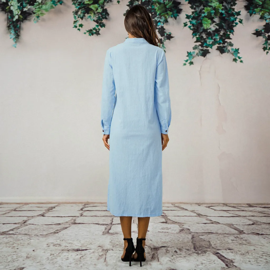 Женское Хлопковое платье-кафтан с длинным рукавом Простое Повседневное