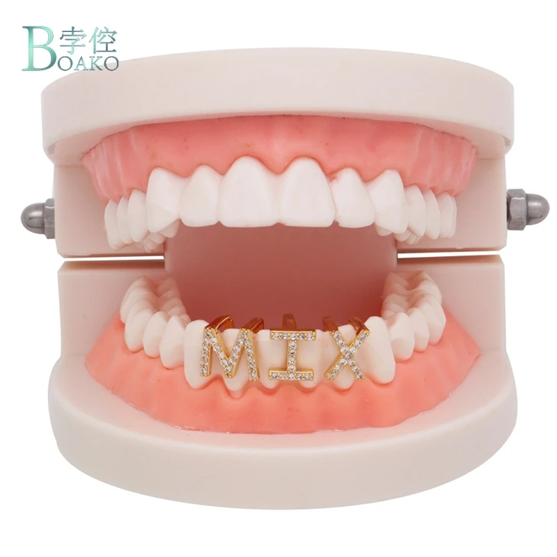 Хип-хоп 26 букв Золотые/серебряные зубы Grillz все Iced Out микро Pave CZ зубные грили с силиконовые Украшения для тела подарок B40