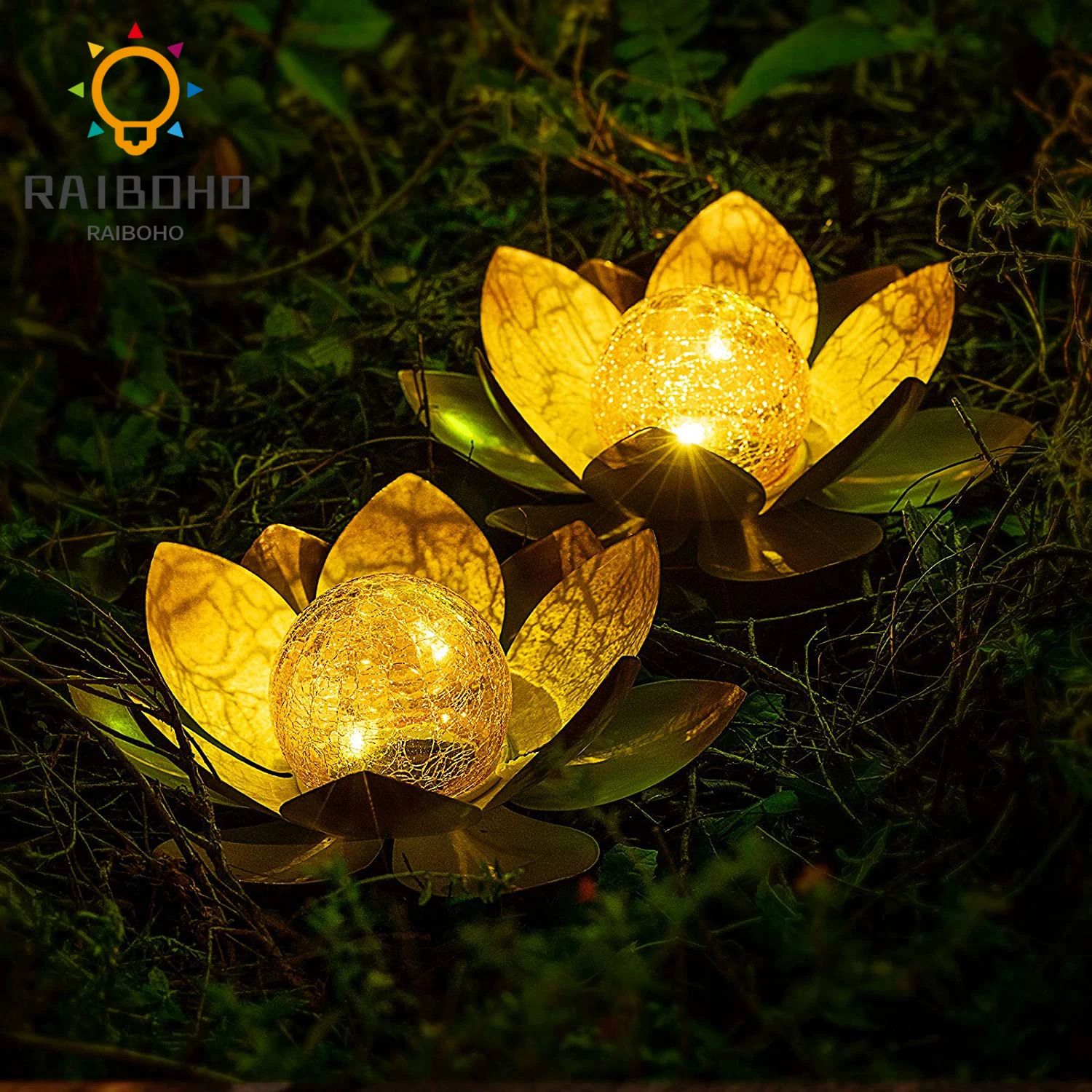 

Уличный светильник на солнечной батарее, золотой лотос, для украшения сада, янтарь, треснувший стеклянный шар, светильник для террасы, газон...