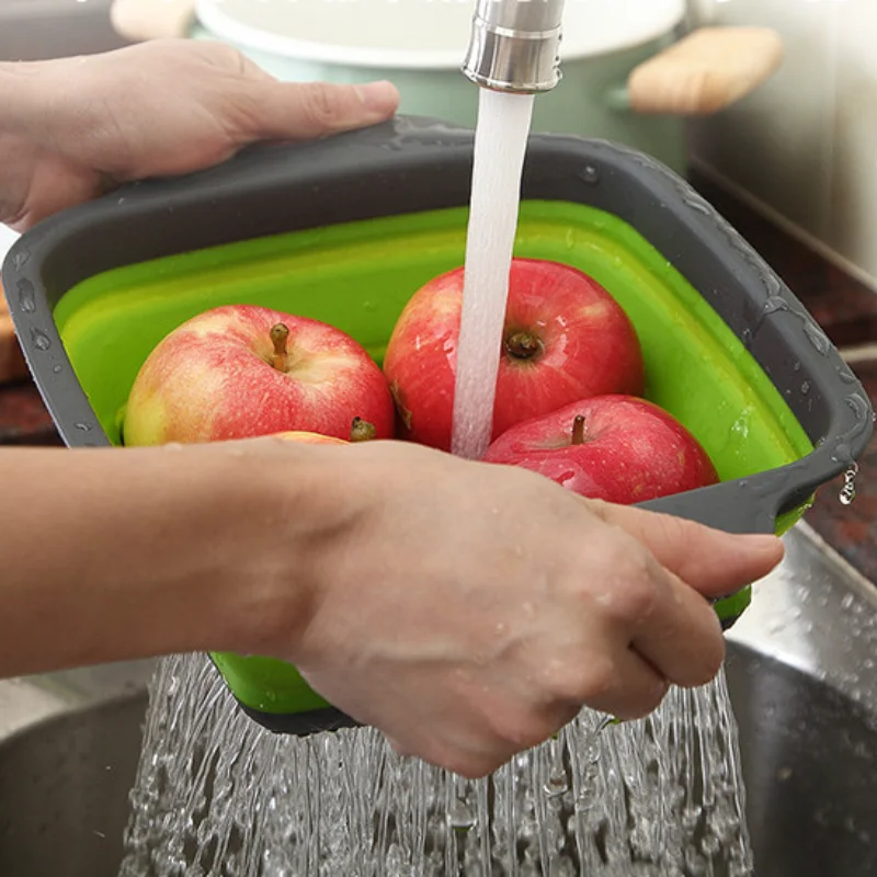 

Silicone Folding Drain Basket Fruit Vegetable Foldable Strainer Washing Basket Colander Collapsible Drainer Kitchen Storage Tool