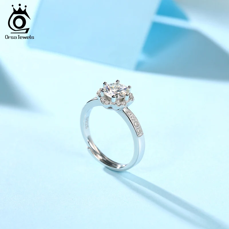 ORSA JEWELS Настоящее D Цвет VVS1 Муассанит солитер кольцо кластер цветочный дизайн