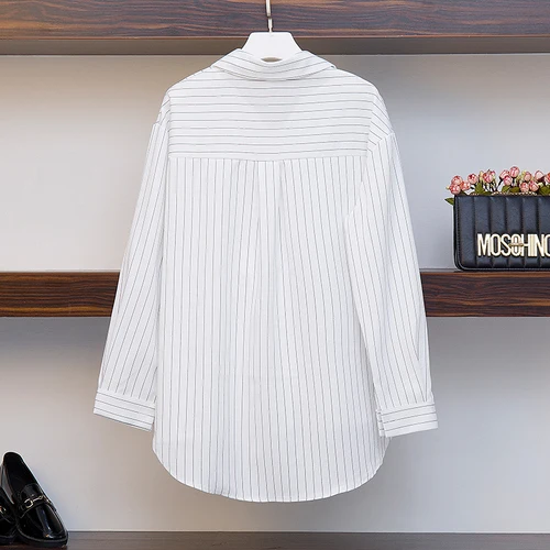 Женская блузка в полоску с длинным рукавом размера плюс Повседневная Длинная