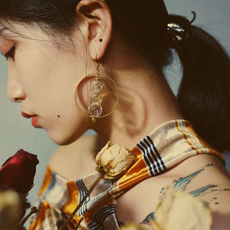 Женские Винтажные висячие серьги из дутого стекла оригинальные дизайнерские