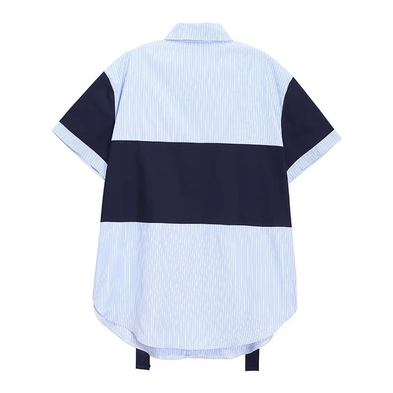 

Korean women's shirt 2021 summer new fashion striped top women's medium length shirt women's 8435