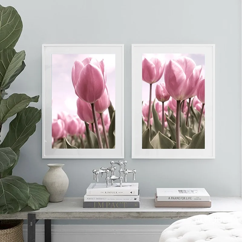 Постер в скандинавском стиле с изображением розового тюльпана Картина на холсте