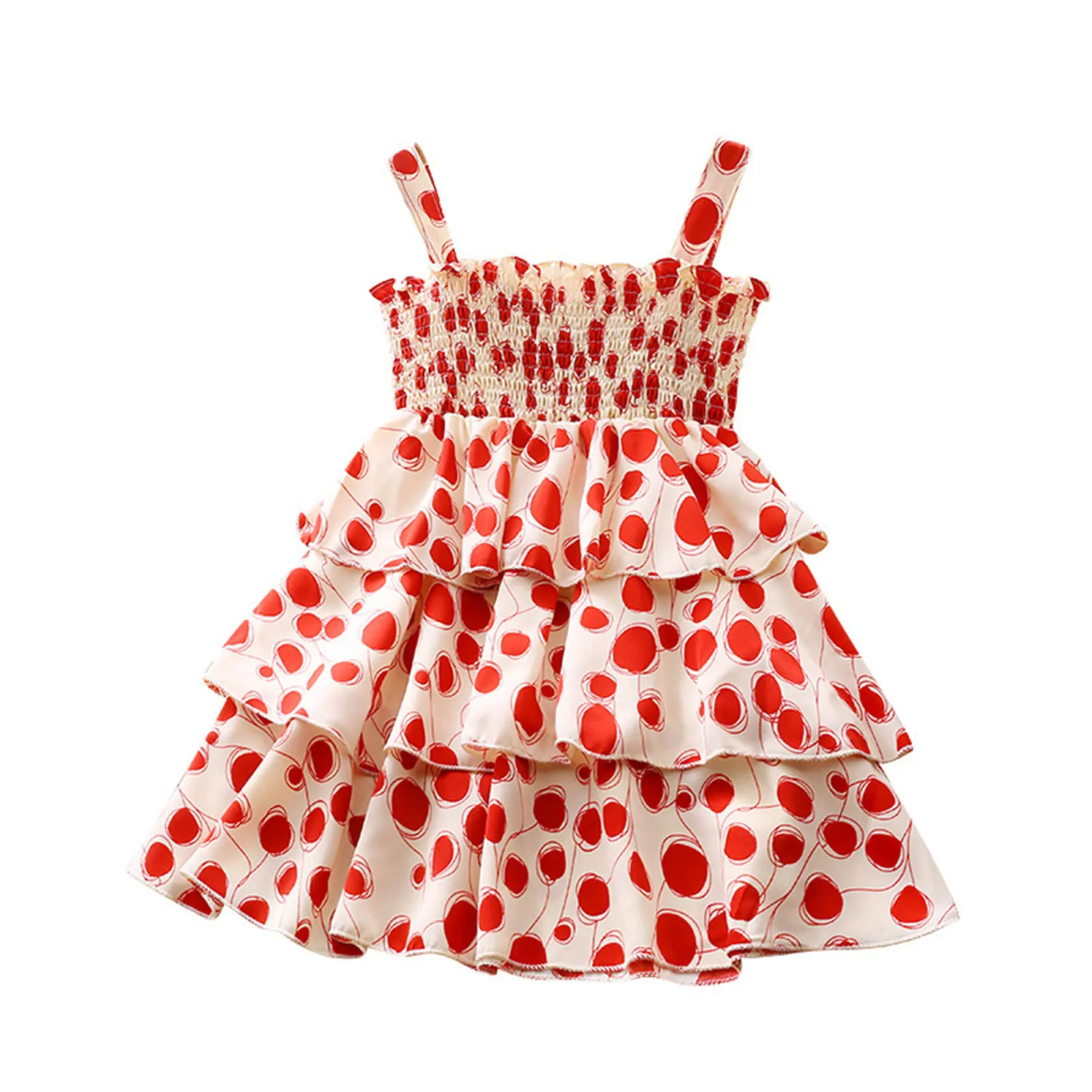 

Girl's Dress, Dot Print Ruffle Sleeveless Sling Dress for Vacation Birthday Party