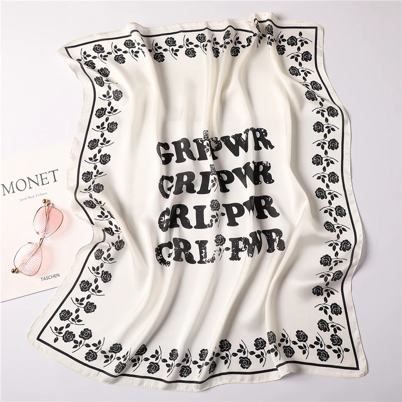 Женские шелковые квадратные шарфы с принтом розы женские буквенным на шее модные