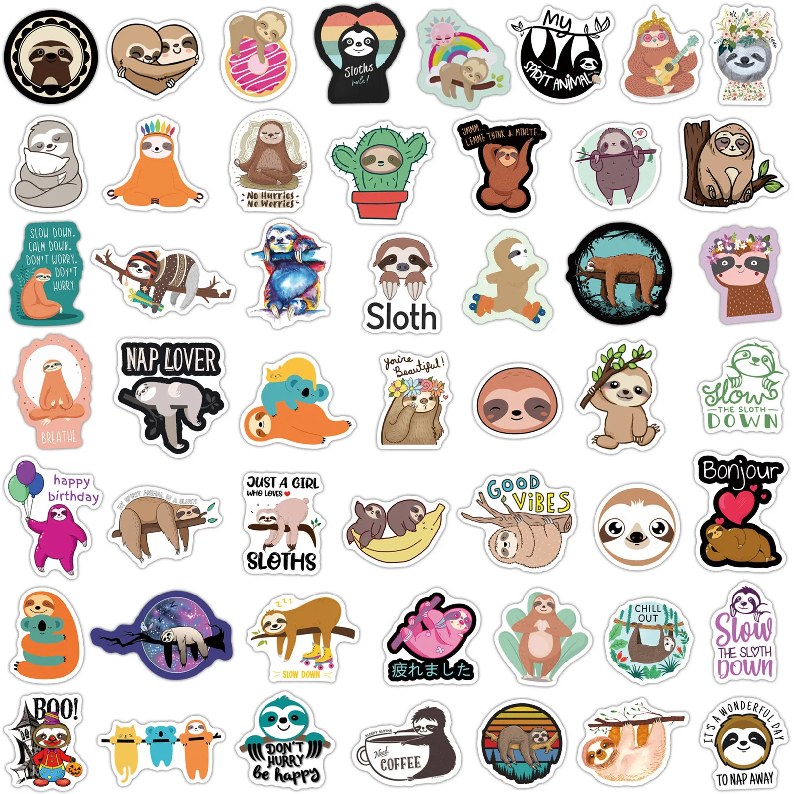

100Pcs Kawaii Cute Sloth Animal Stickers For Skateboard Fridge Guitar Laptop Phone Motorcycle Luggage Graffiti Sticker Decals