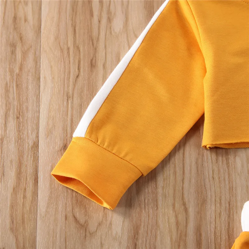 Autumn Fashion Toddler Infant Outfits Baby Girls Yellow Active Casual Clothes Fishnet Patchwork Hoodies Tops Pants Outfit | Детская