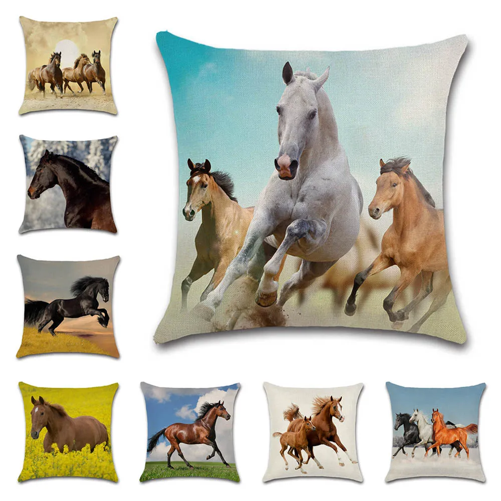 

Horse Jumping Print Animals Cushion Cover decorative Home chair car seat friend Decor Living room sofa kids gift pillowcase