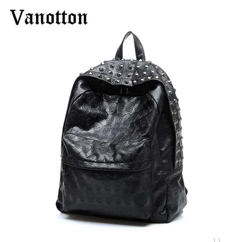 Женские кожаные рюкзаки школьные сумки для девочек подростков с черепами