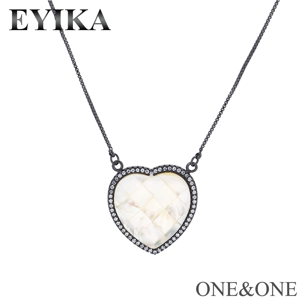 

EYIKA Newest Heart Shape 20x20mm Shell Fashion Pendant Necklace Full Cubic Zirconia Women Fashion Jewelry Colar Box Chain