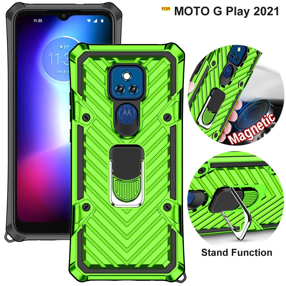

Бронированный противоударный чехол для Motorola Moto G Play 2021, чехол с металлическим кольцом, магнитный чехол для Moto G Power G Stylus 2021, чехол, задняя крыш...