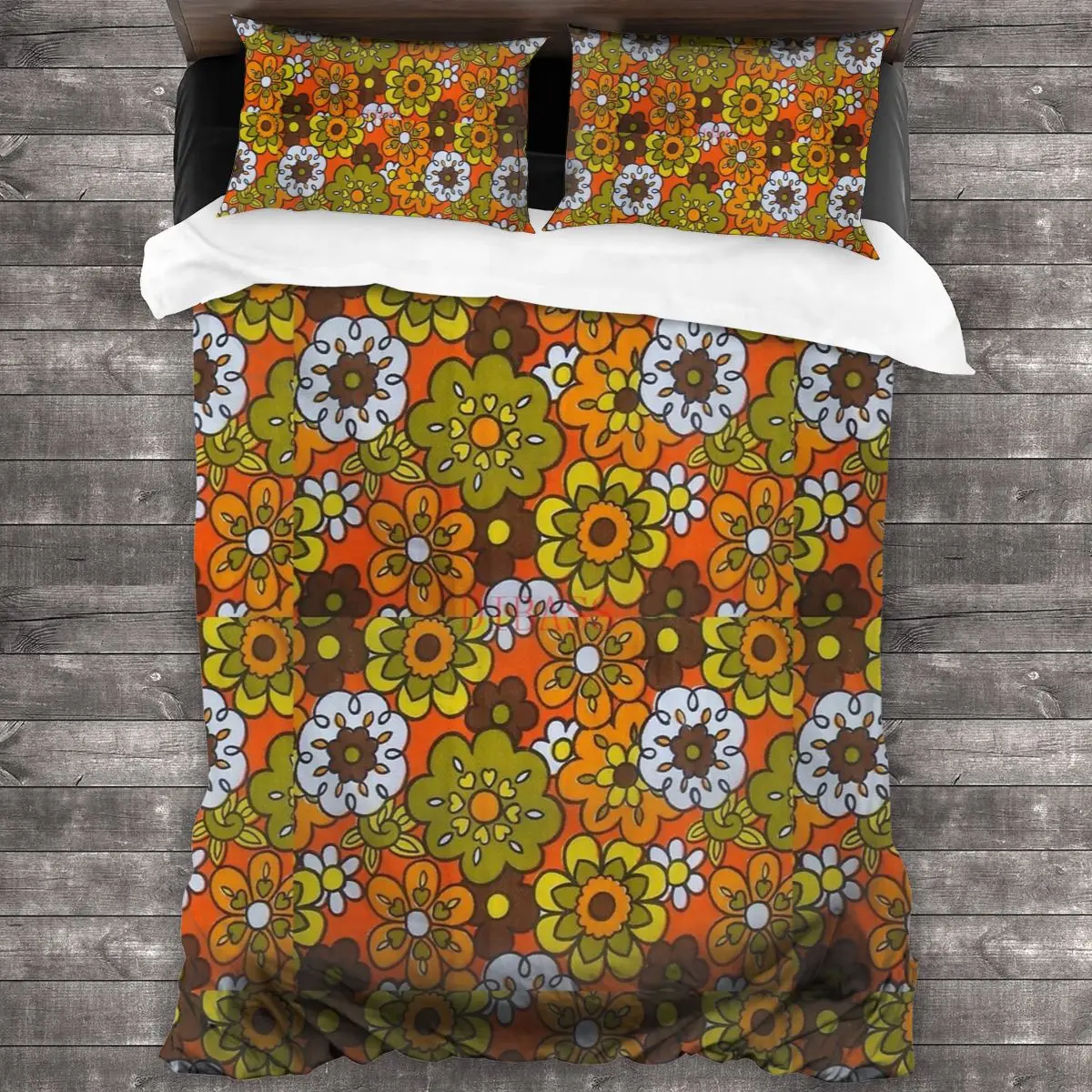 

Retro Cool Mid Century Floral Fabric Design In Avocado Soft Microfiber Comforter Set with 2 Pillowcase, Quilt Cover With Zipper
