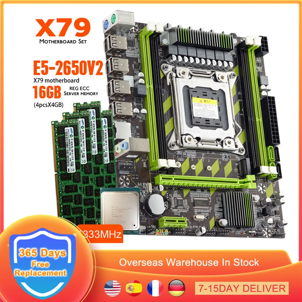 

Комплект материнской платы X79G X79, LGA 2011 Combos E5 2620 V2 CPU 4 шт. x 4 ГБ = 16 Гб ОЗУ 1333 МГц PC3 10600R REG ECC, материнская плата для ПК, игр