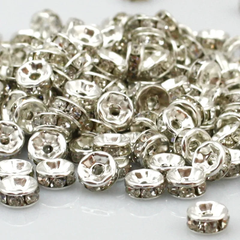 Качественные прозрачные промежуточные бусины Crystal AB ro Посеребренные Круглые