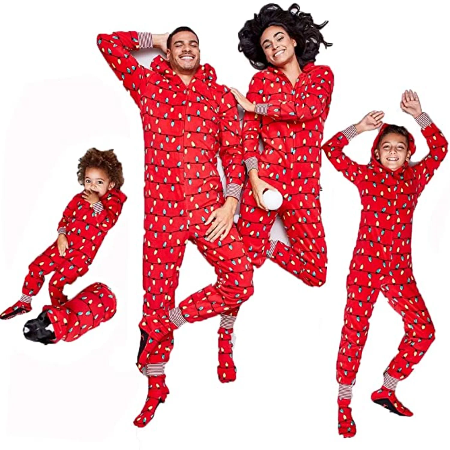 

Family Xmas Matching Jumpsuit Pajamas Fairy Light Printed Family Sleepwear