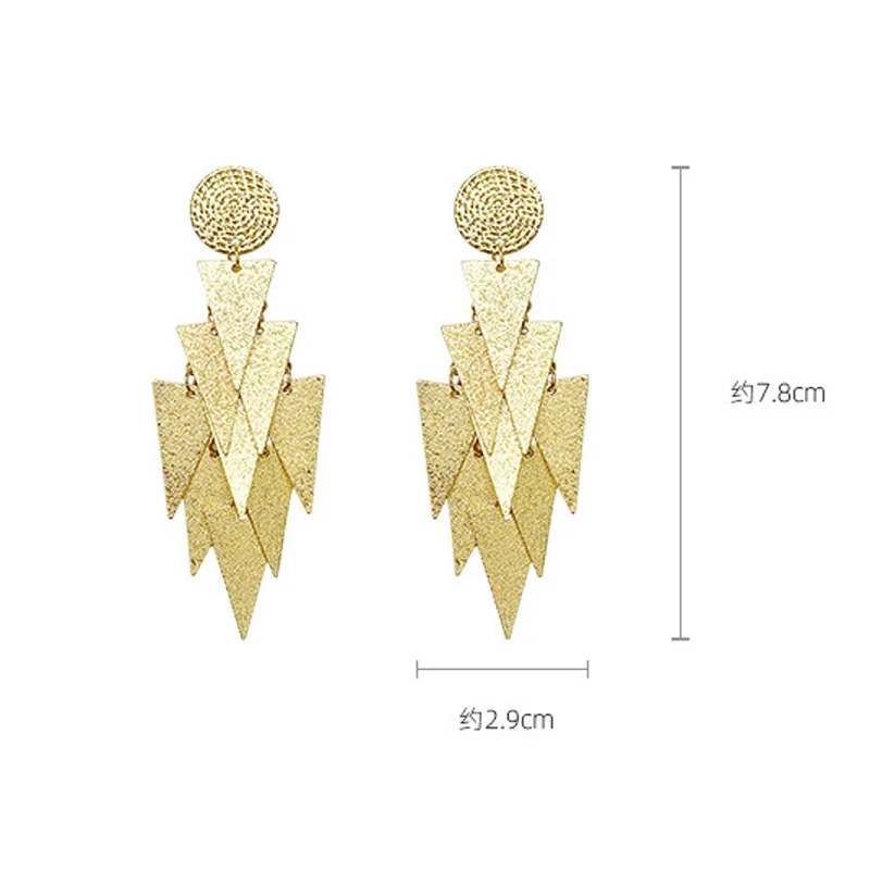 

USTAR Hyperbole Metal Triangle Drop Earring for Women Gold Long Dangle Earring Statement Fashion Jewelry gifts