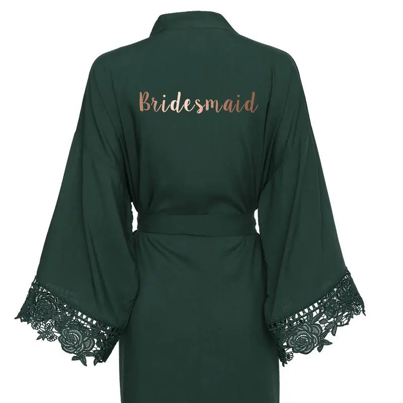 YUXINBRIDAL зеленый однотонный хлопковый Халат кимоно с кружевной отделкой женский свадебный халат белый халат - Цвет: Green Bridesmaid
