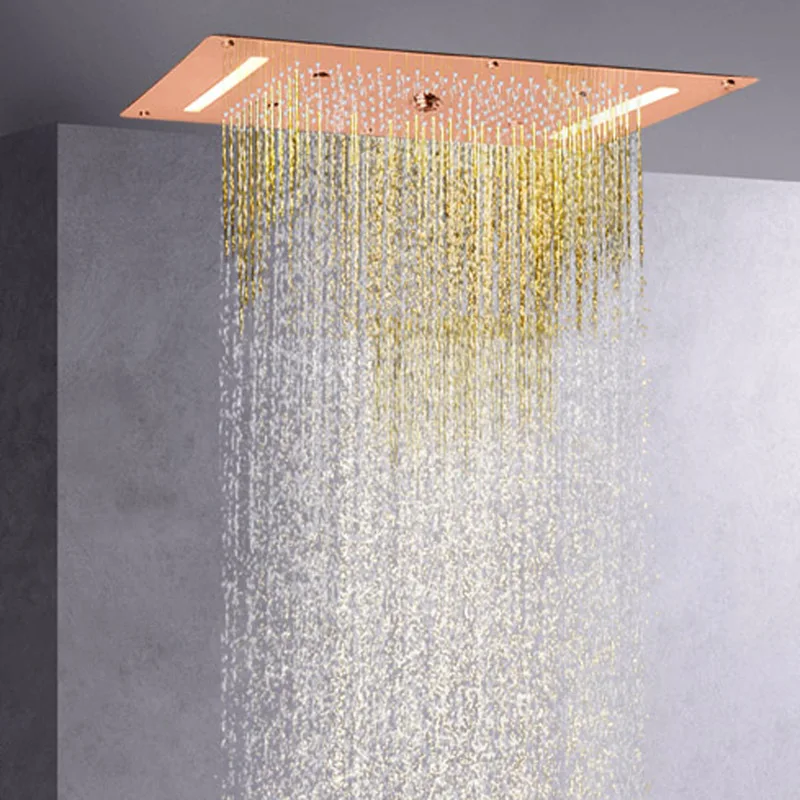 

Rose Gold Shower Faucet 70X38 CM LED Bathroom Multi Function Rainfall Waterfall Bubble Atomizing Spa Shower System