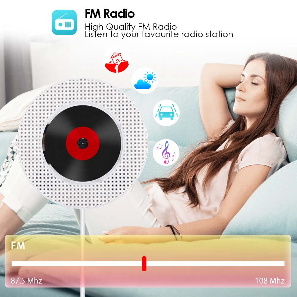 Qosea портативный настенный Bluetooth CD/DVD плеер USB светодиодный дисплей Hi Fi динамик