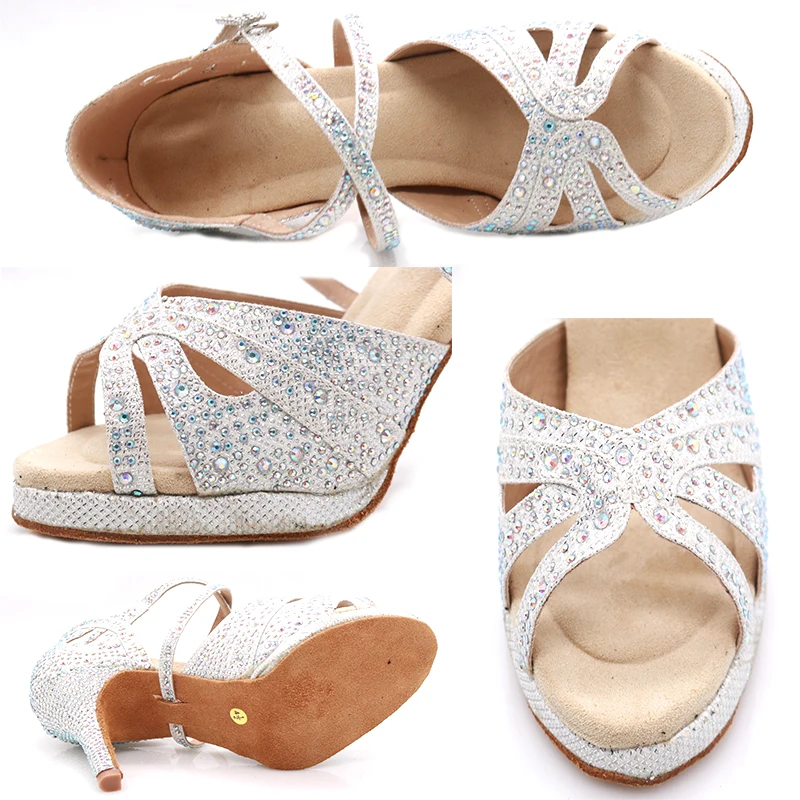 Latin Dance Shoes with Platform Jazz Ballroom Girls Rhinestone High Heels Glitter Salsa Dancing | Спорт и развлечения