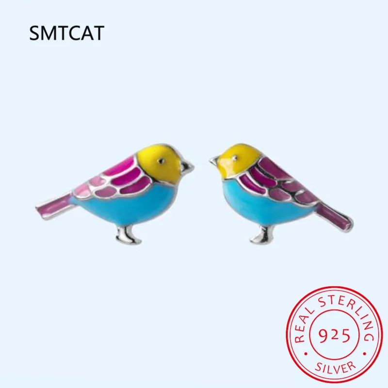 

Prevent Allergy 925 Sterling Silver Cut Little Glazed Bird Earrings Boucle d'oreille For Women Girl Gift