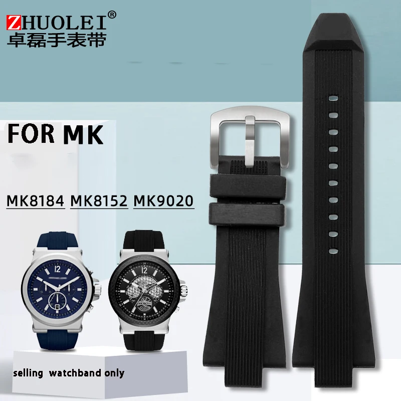 

For MK Series MK8184 MK8152 MK9020 MK8730 MK8761 8295 8296 8445 Rubber Watchband Convex Silicone 29*13mm Mens Strap Black Blue