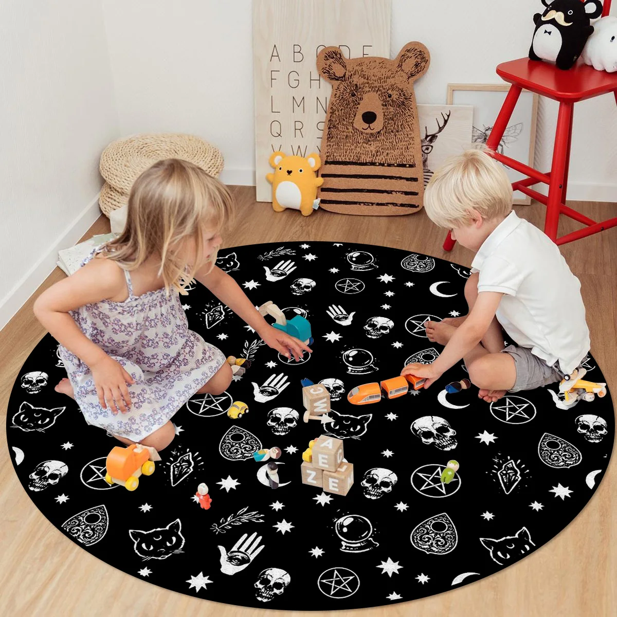 

Коврики и ковровые покрытия Black Witch с изображением черепа Луны гадания для дома гостиной круглый ковер для детской комнаты нескользящий
