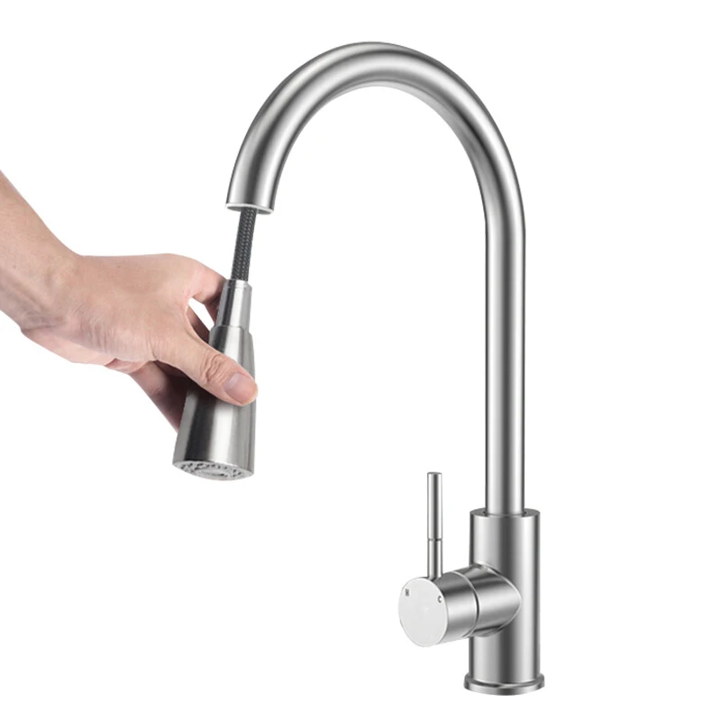 

Brushed Nickel Kitchen Faucet Single Hole Pull Out Spout Kitchen Sink Mixer Tap Stream Sprayer Head Chrome/Black Mixer Tap