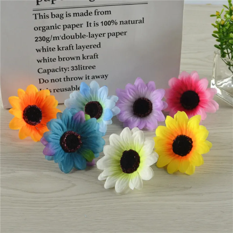 100 шт. 7 см шелковая ткань маргаритки Цветочные головки искусственные подсолнухи